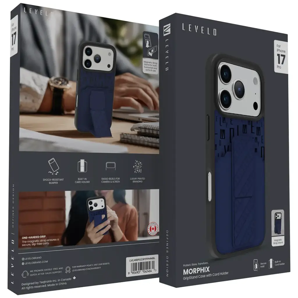 Levelo Morphix Gripstand Case With Cardholder for iPhone 17 Pro/Pro Ma